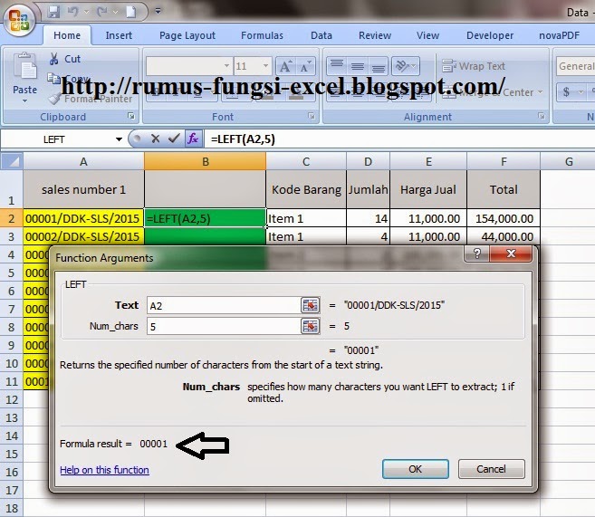 Fungsi Left di Excel